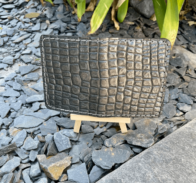 Porte-cartes double croco gris