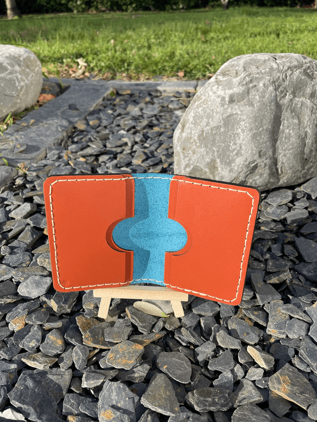 Porte-cartes double turquoise/brique