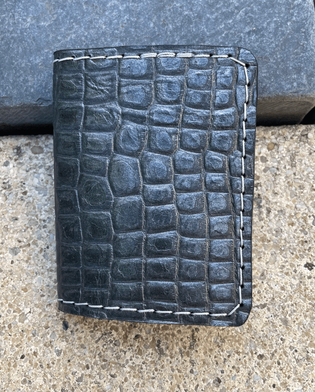 Porte-cartes double croco gris