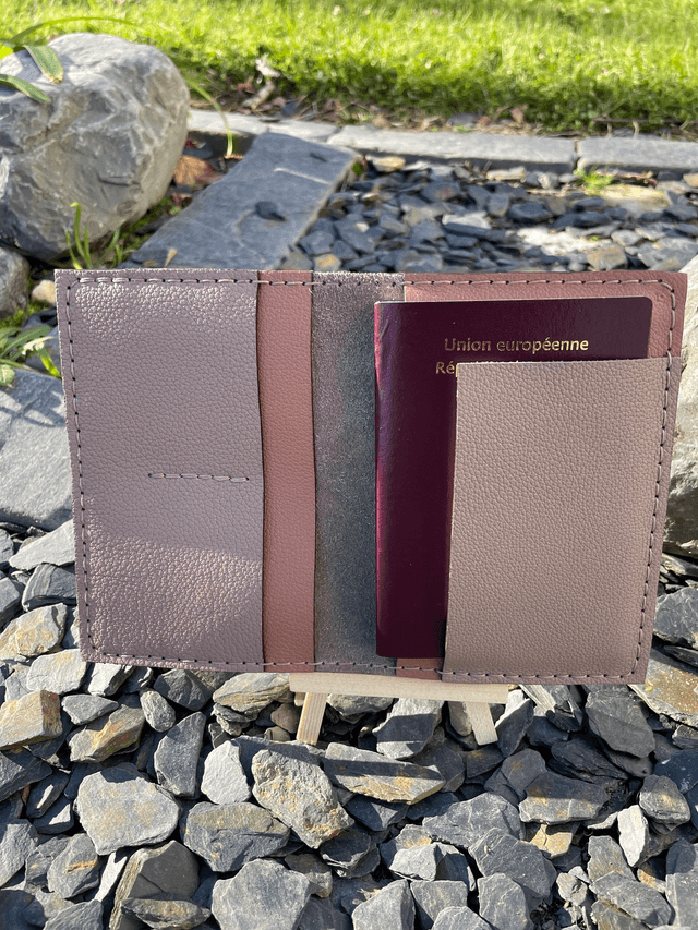 Porte-passeport marron clair/vieux rose