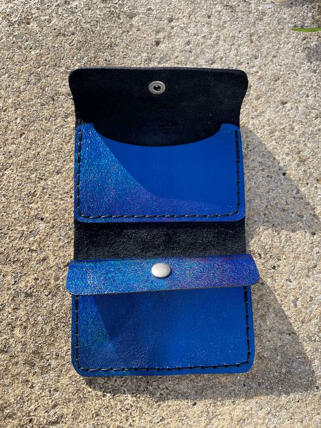 Porte-cartes/porte-monnaie noir et bleu pailleté
