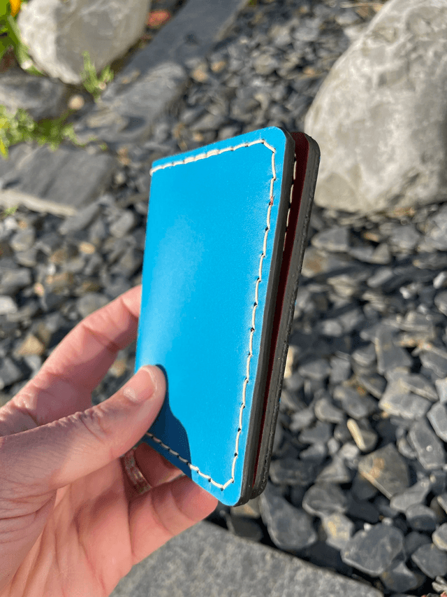 Porte-cartes double turquoise/brique