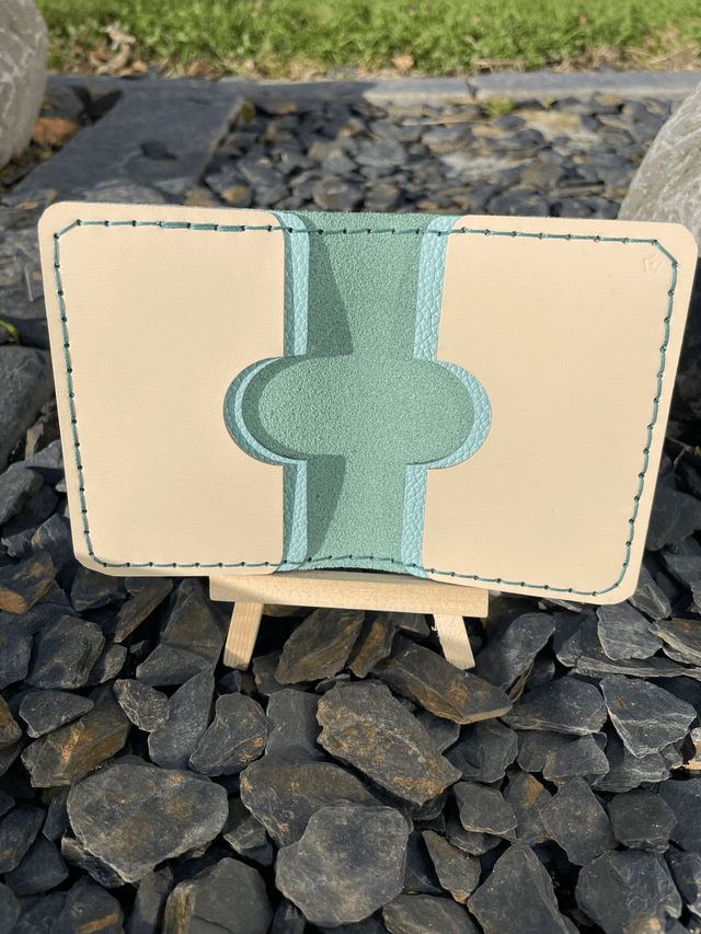 Porte-cartes double vert d'eau/beige