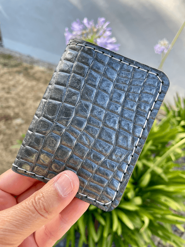 Porte-cartes double croco gris