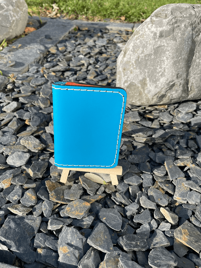 Porte-cartes double turquoise/brique